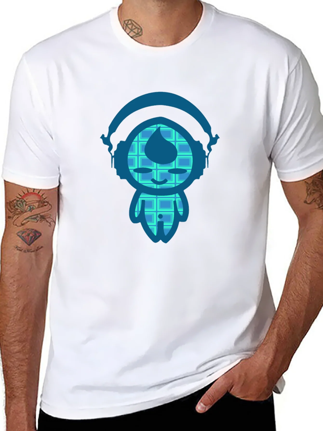 Black T-Shirt with Blue Cartoon Character