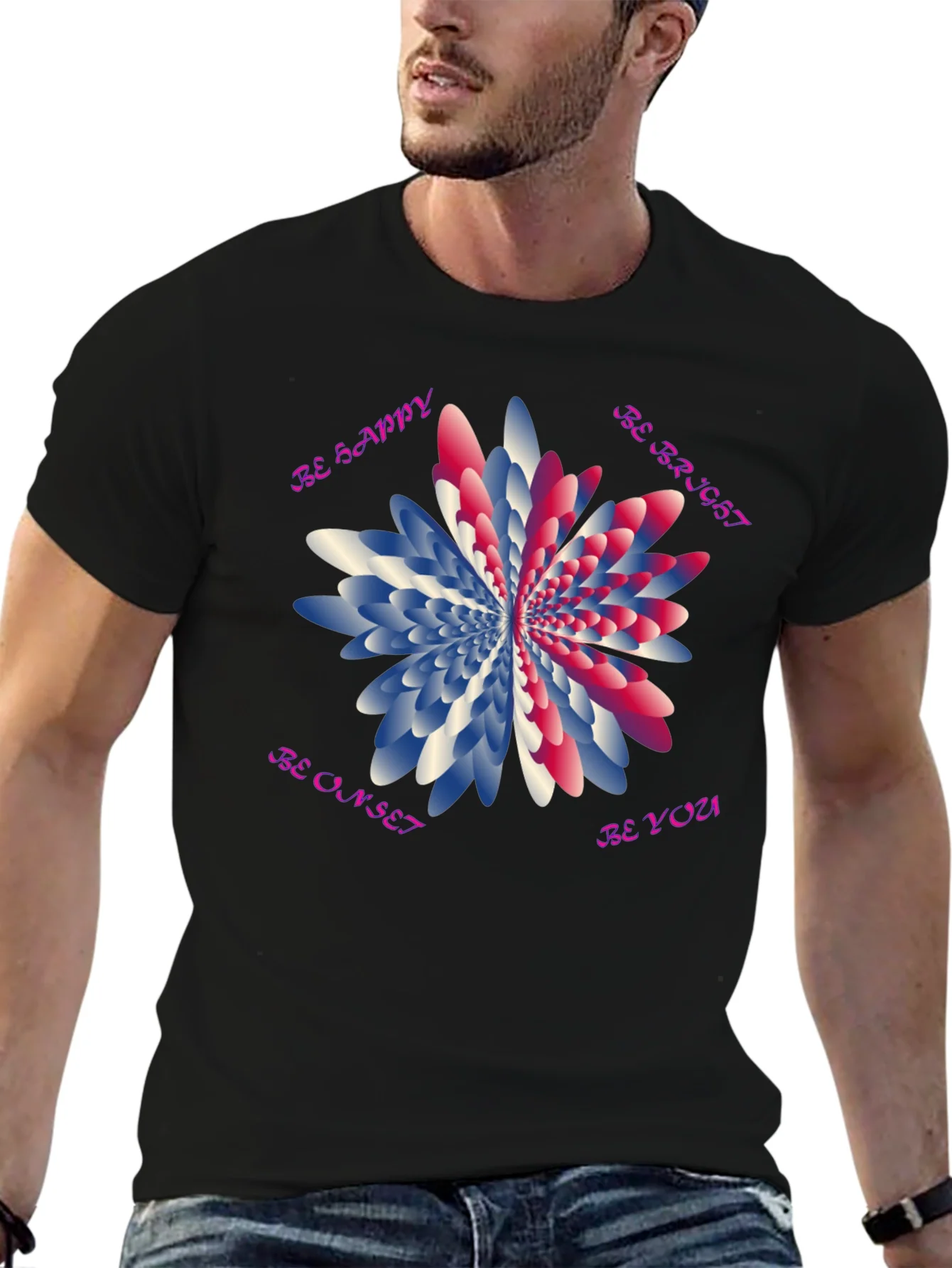 Be Happy Graphic T-Shirt - Unique Floral Design