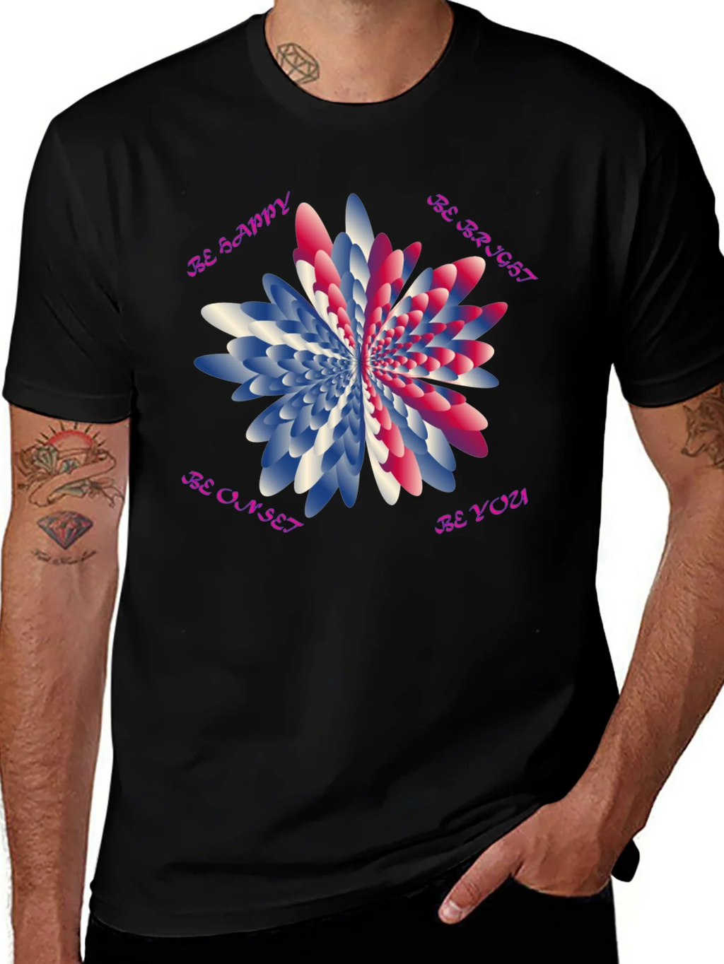 Be Happy Graphic T-Shirt - Unique Floral Design