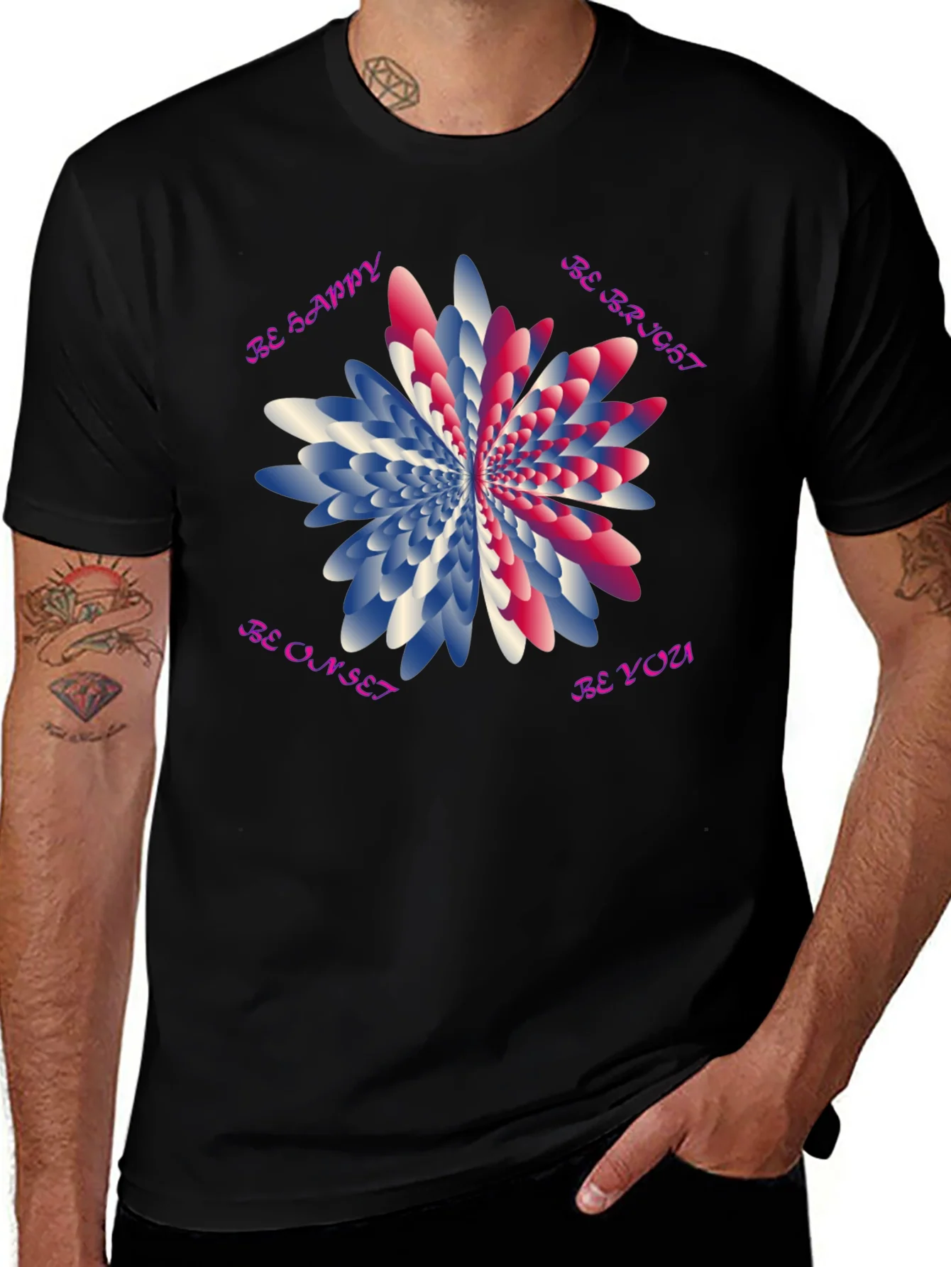 Be Happy Graphic T-Shirt - Unique Floral Design