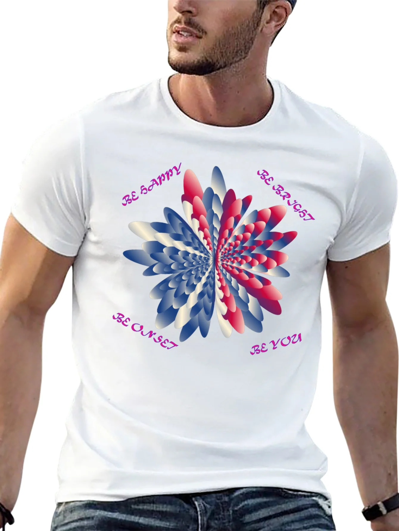 Be Happy Graphic T-Shirt - Unique Floral Design