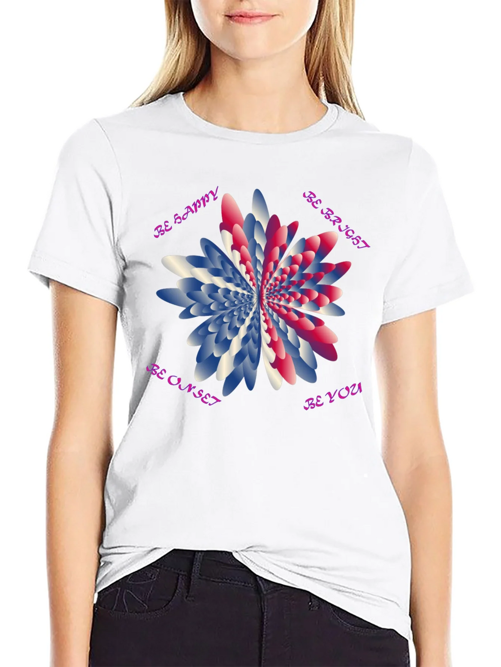 Be Happy Graphic T-Shirt - Unique Floral Design