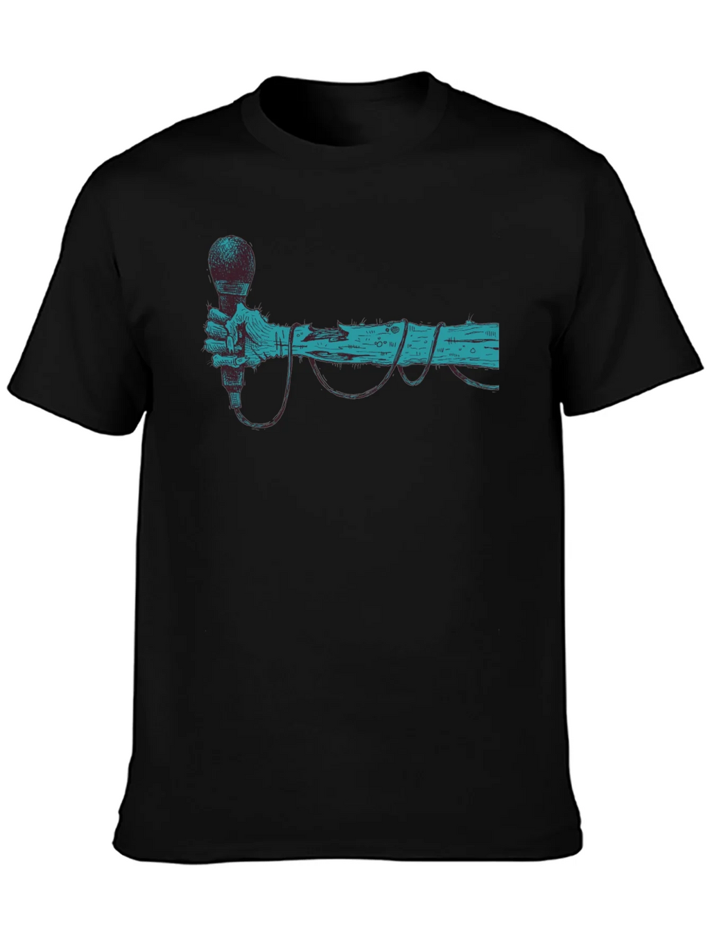 Retro Microphone Graphic Tee - Black