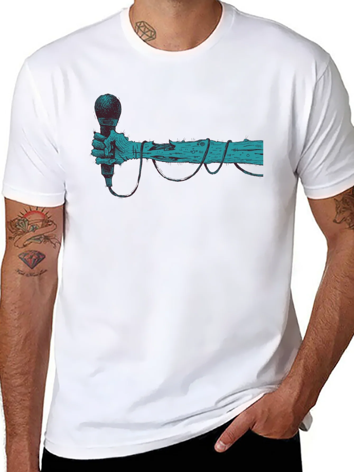 Retro Microphone Graphic Tee - Black
