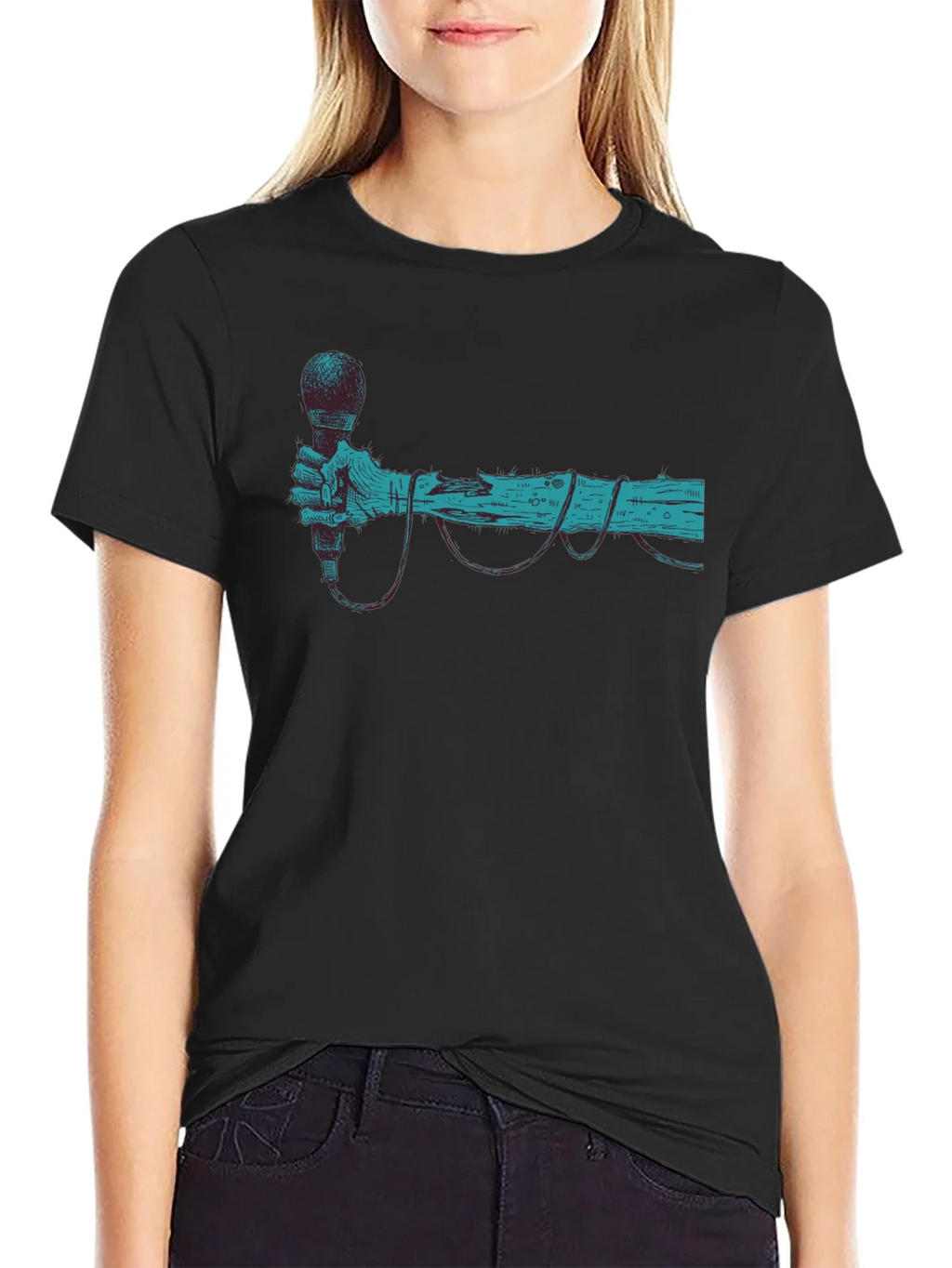Retro Microphone Graphic Tee - Black