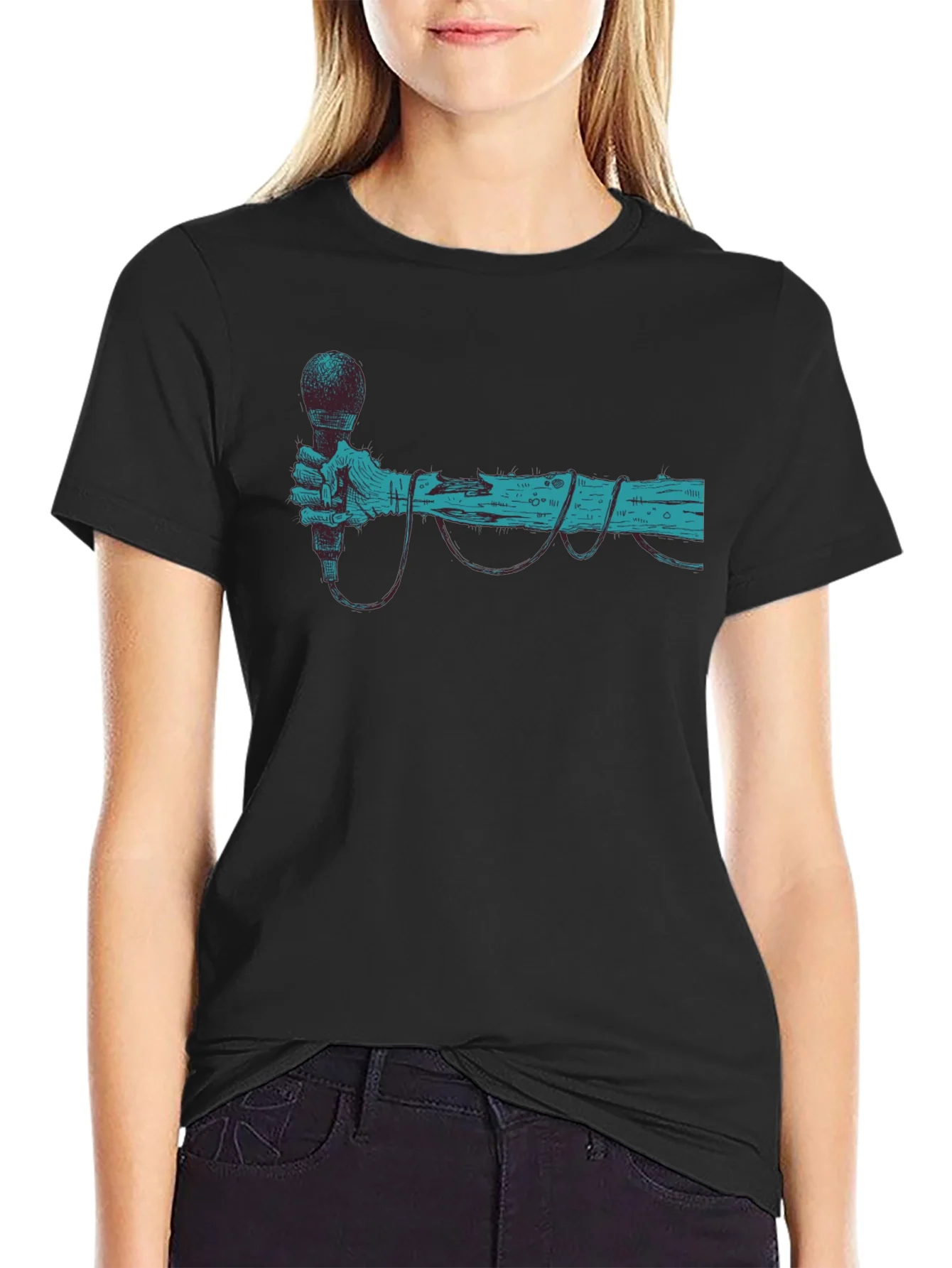 Retro Microphone Graphic Tee - Black