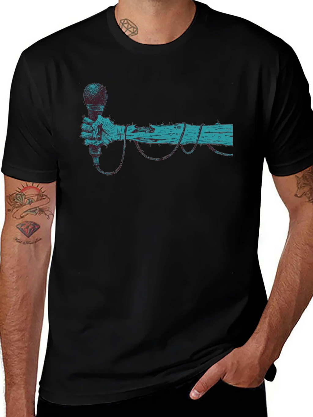 Retro Microphone Graphic Tee - Black