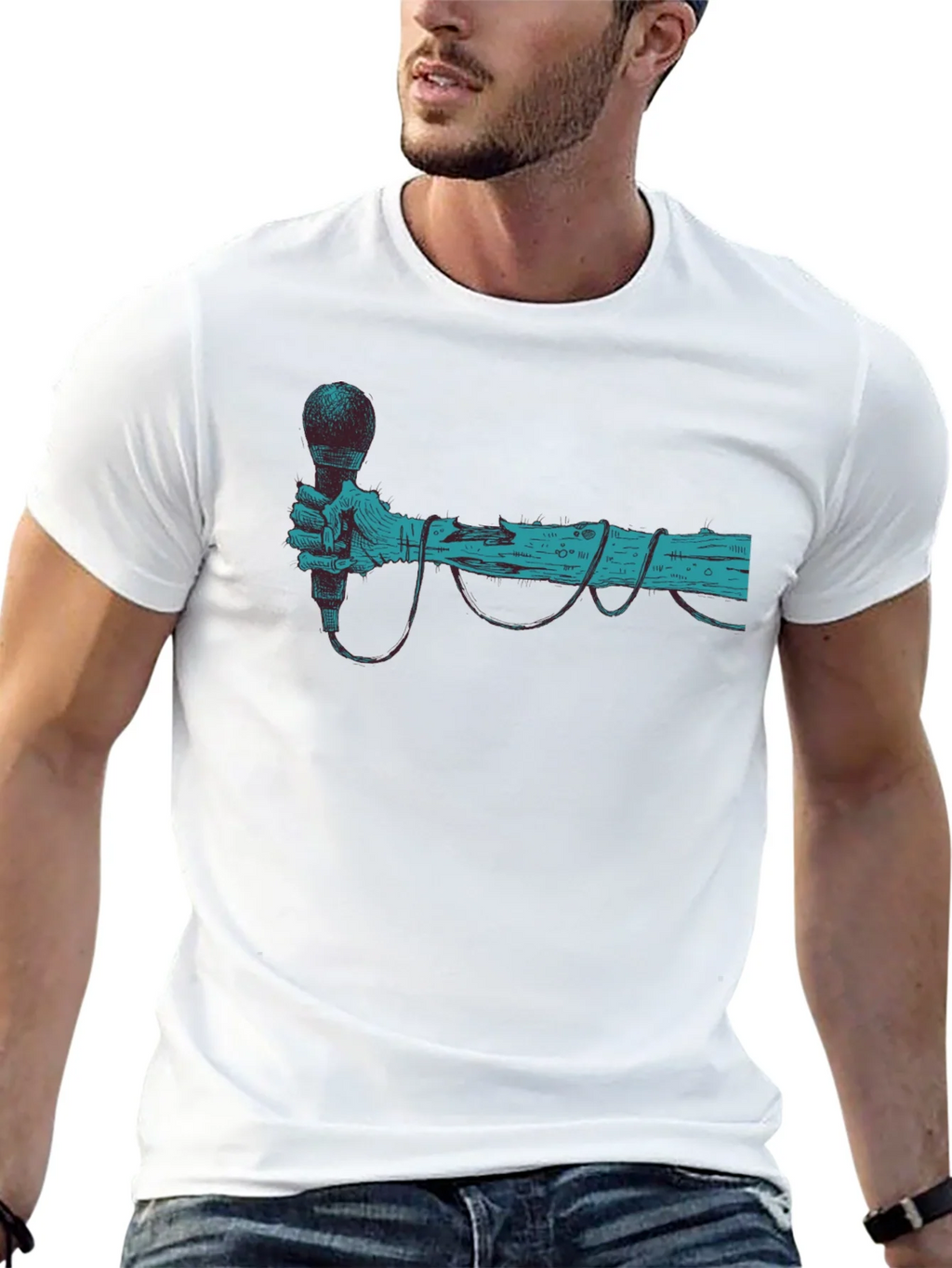 Retro Microphone Graphic Tee - Black