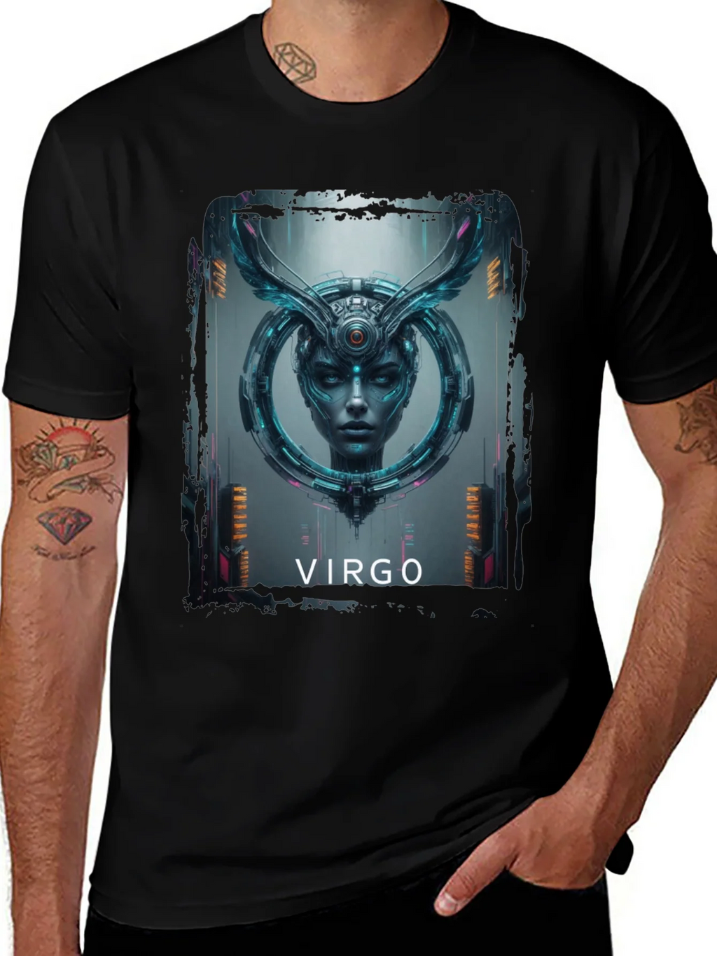 Virgo Zodiac Graphic Print Black T-Shirt