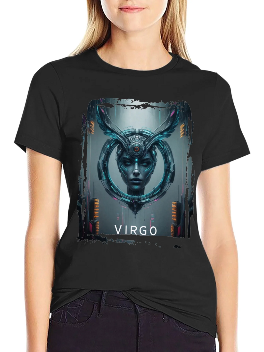 Virgo Zodiac Graphic Print Black T-Shirt