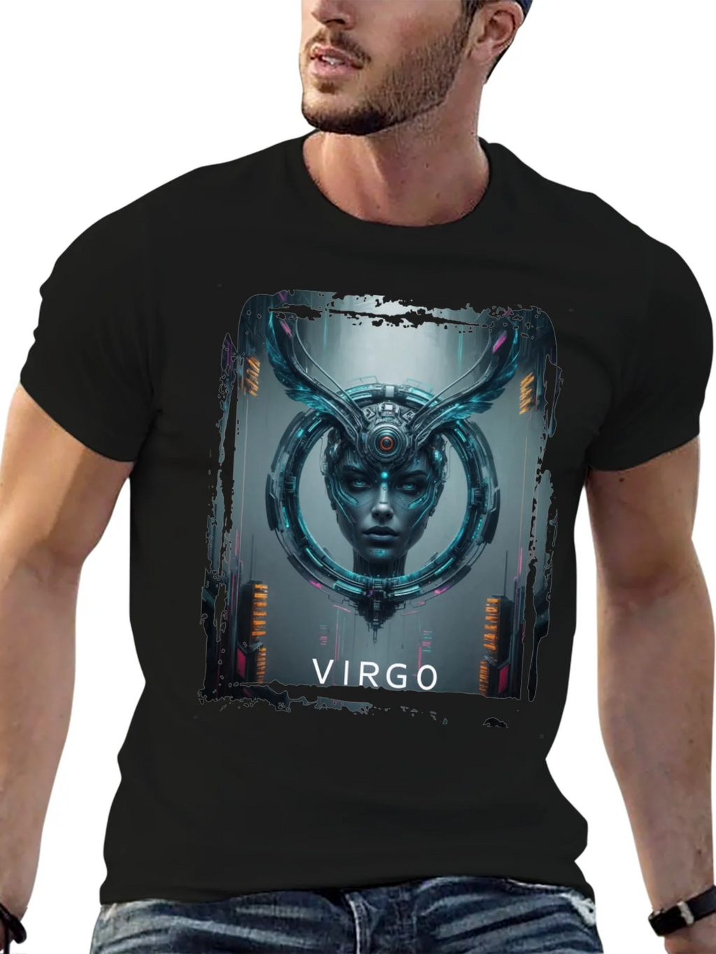 Virgo Zodiac Graphic Print Black T-Shirt