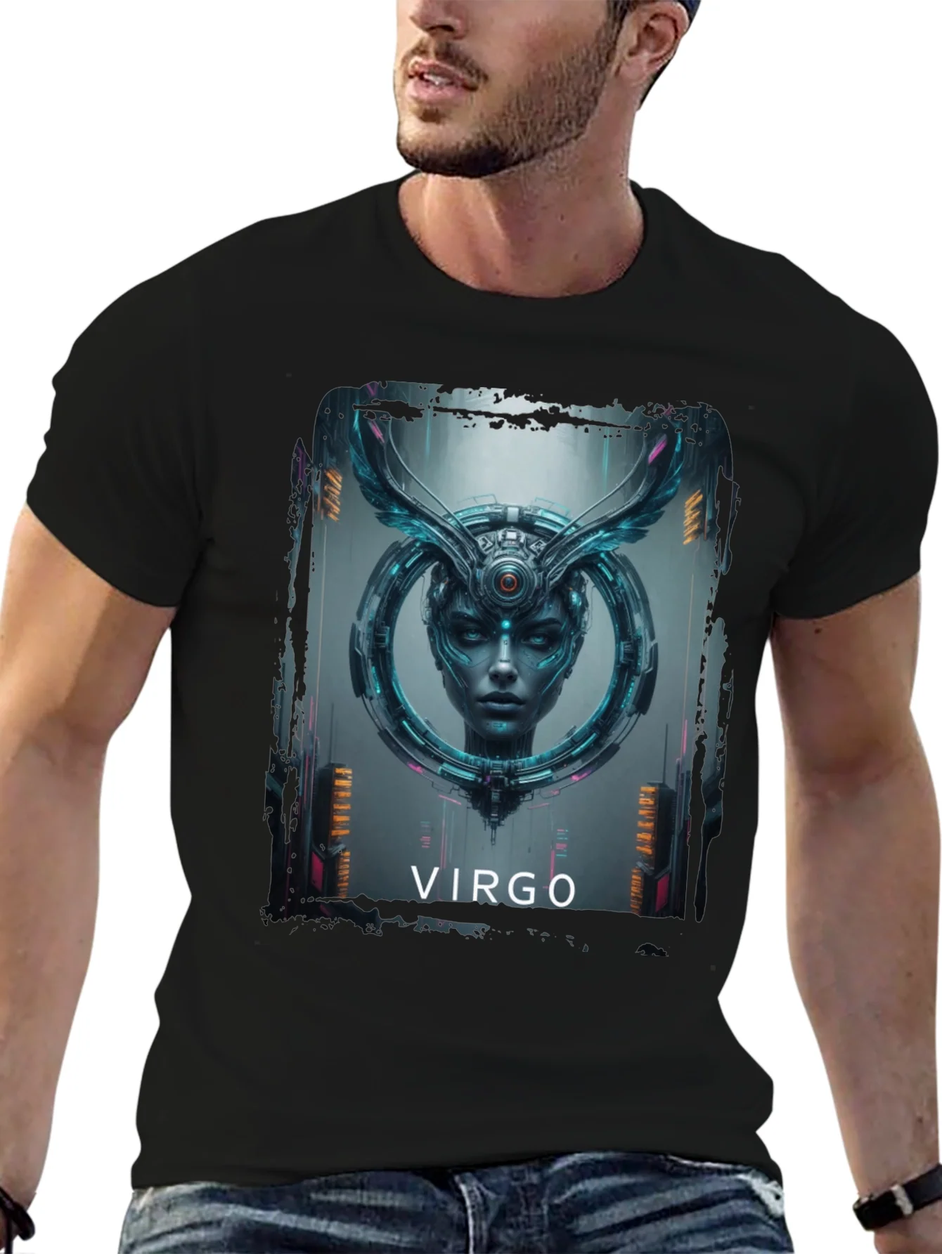Virgo Zodiac Graphic Print Black T-Shirt