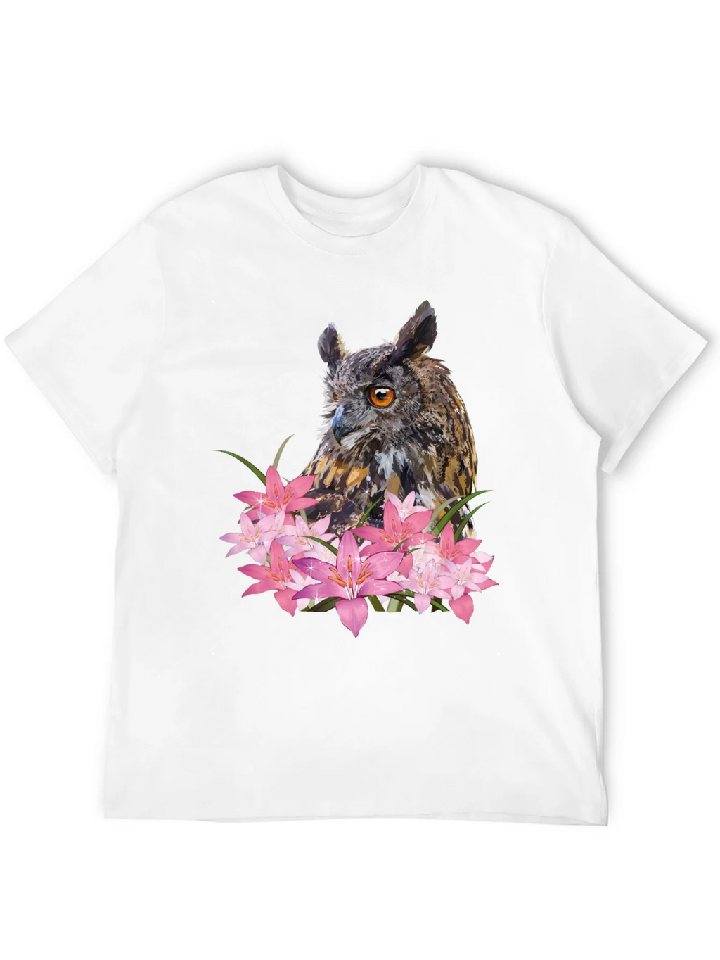 Owl & Lily Graphic T-Shirt - Unique Nature Design