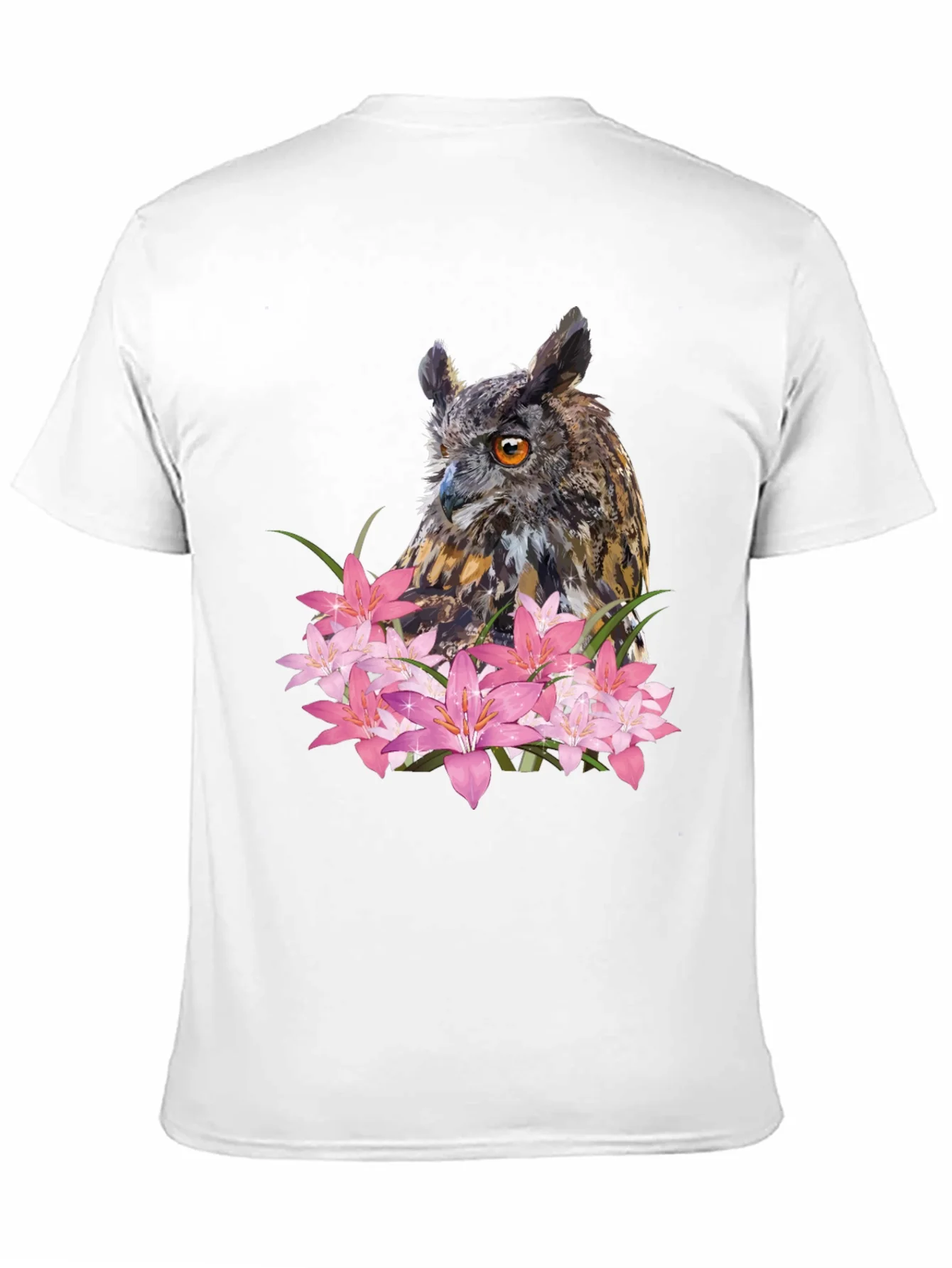 Owl & Lily Graphic T-Shirt - Unique Nature Design