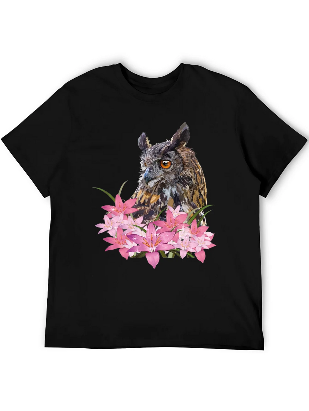 Owl & Lily Graphic T-Shirt - Unique Nature Design