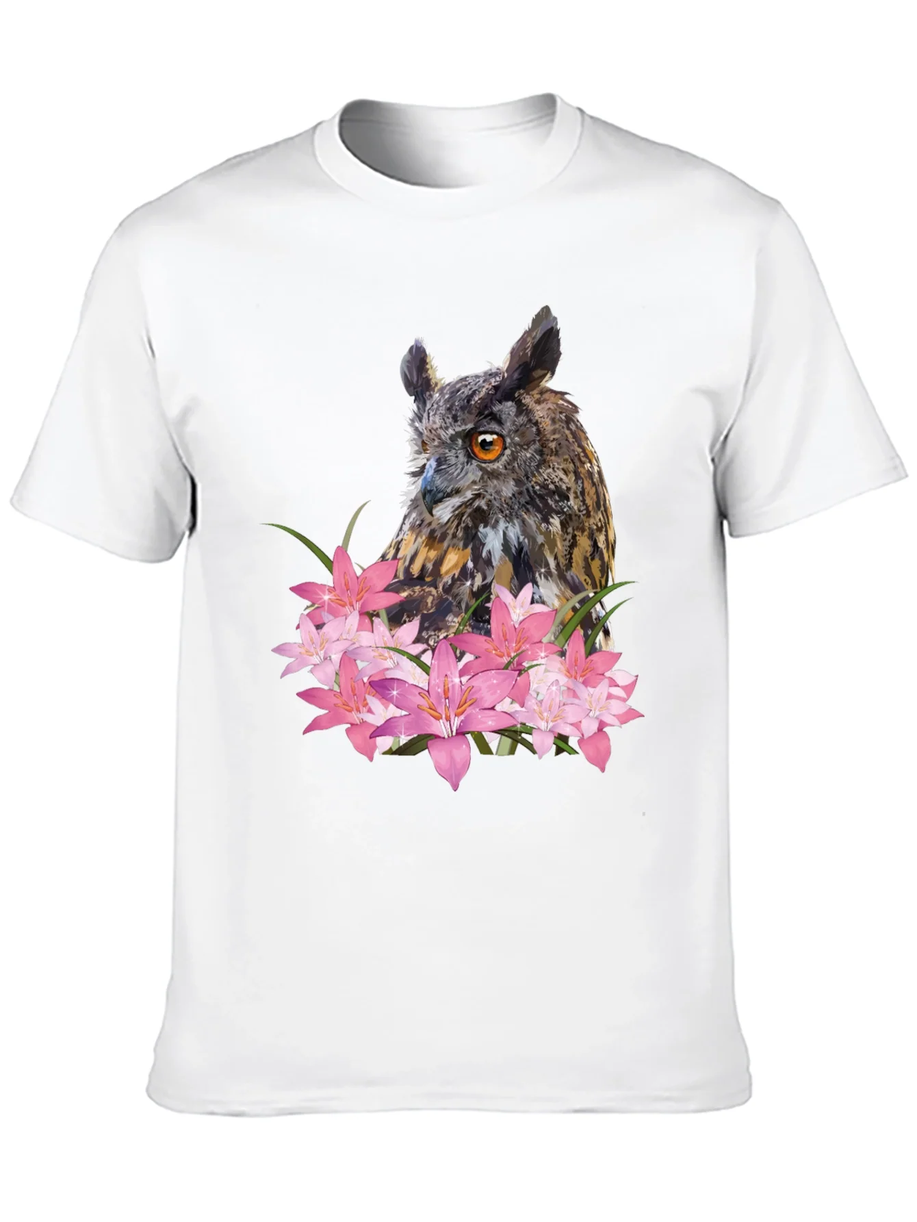 Owl & Lily Graphic T-Shirt - Unique Nature Design