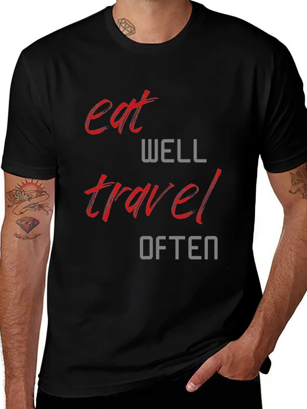 Eat Well Travel Often Graphic Tee - Black T-Shirt