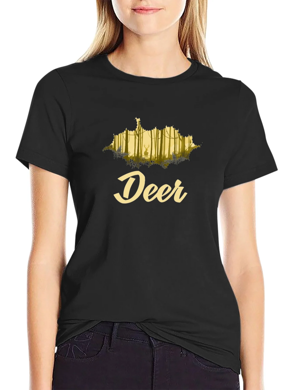 Deer Forest Graphic Black T-Shirt