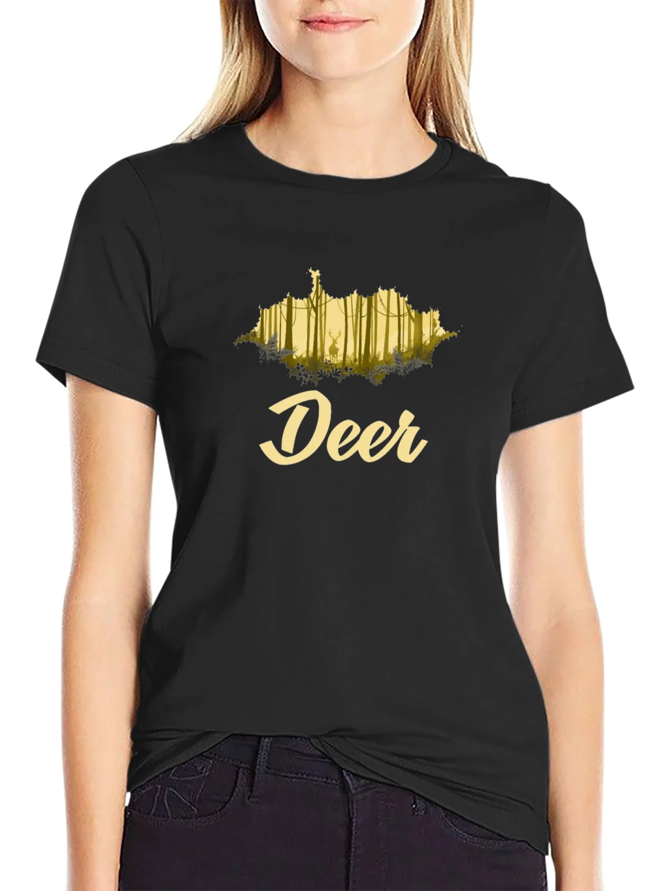 Deer Forest Graphic Black T-Shirt