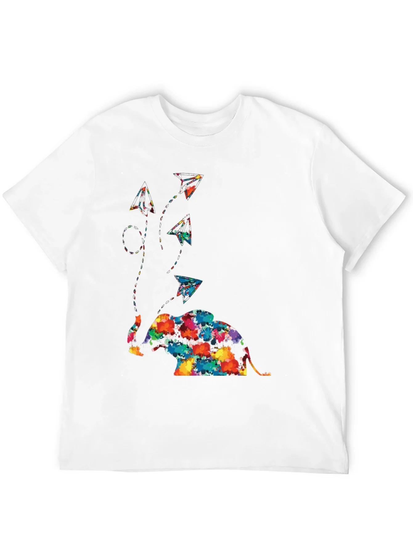 Colorful Elephant & Paper Airplane Graphic Tee