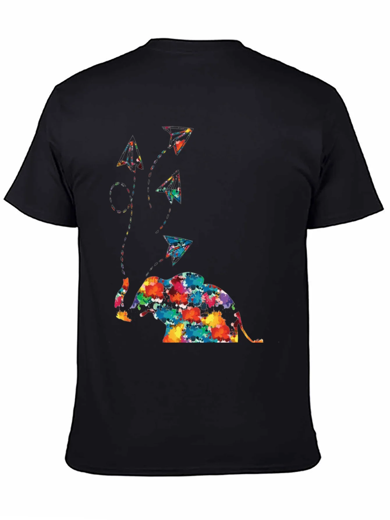 Colorful Elephant & Paper Airplane Graphic Tee