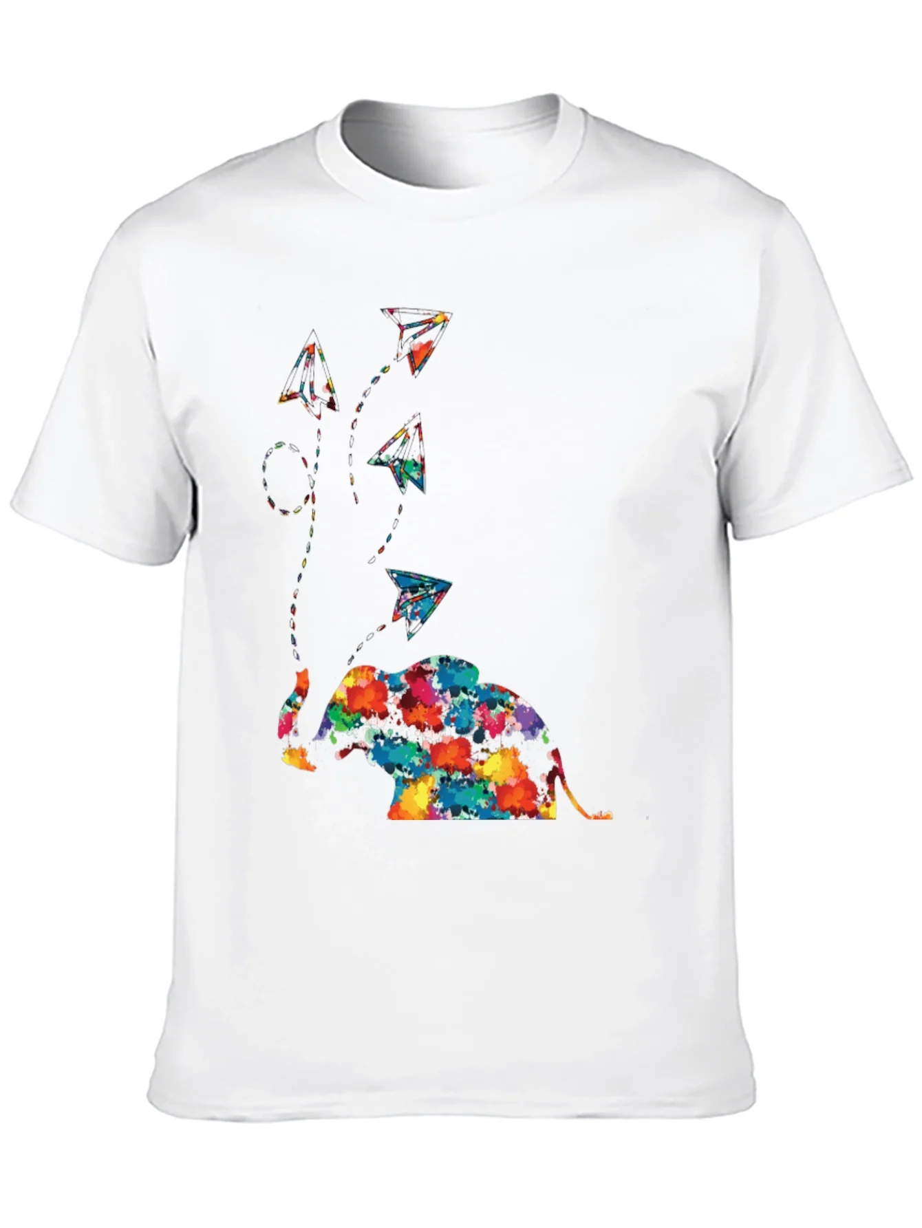 Colorful Elephant & Paper Airplane Graphic Tee
