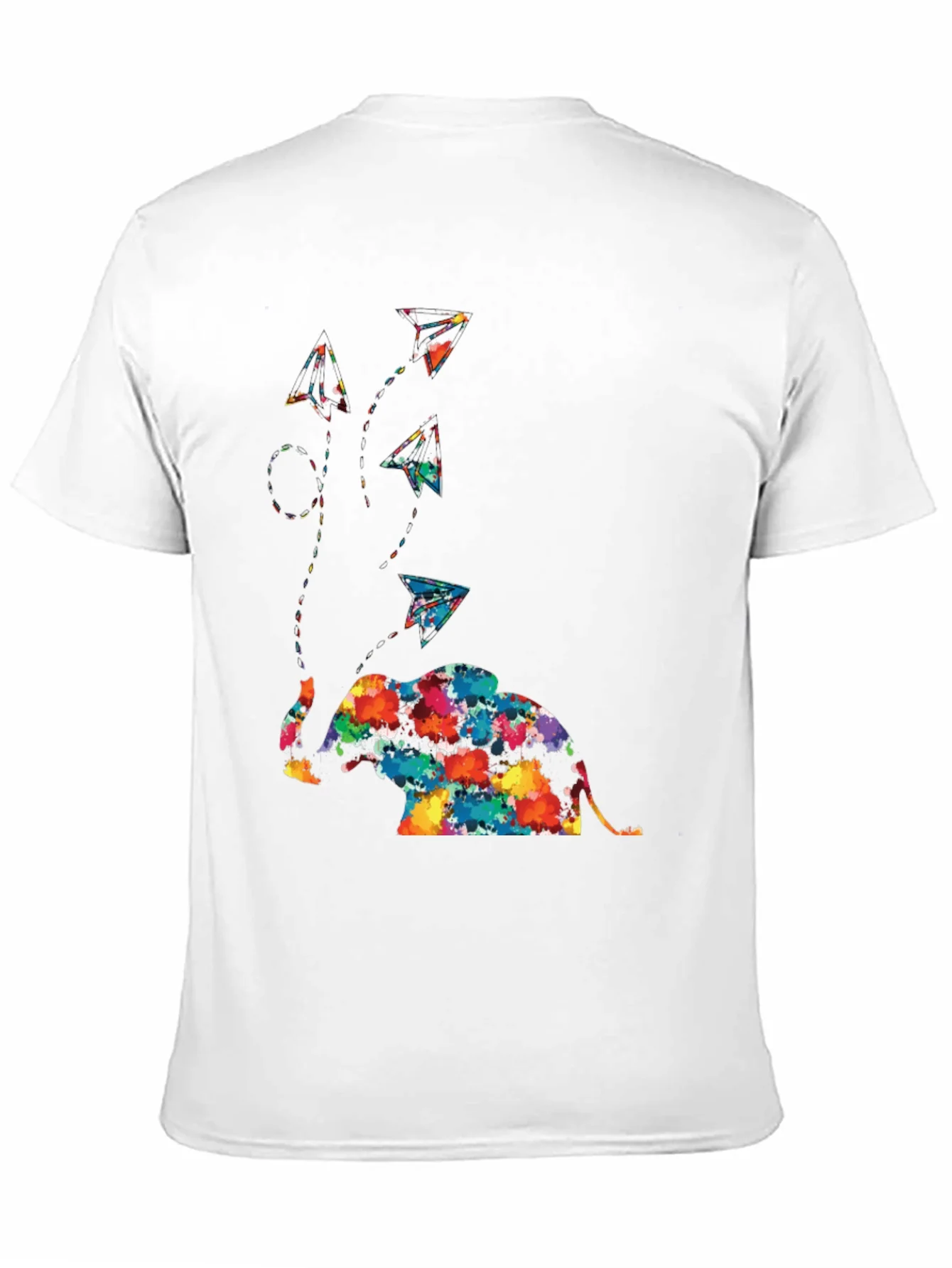 Colorful Elephant & Paper Airplane Graphic Tee