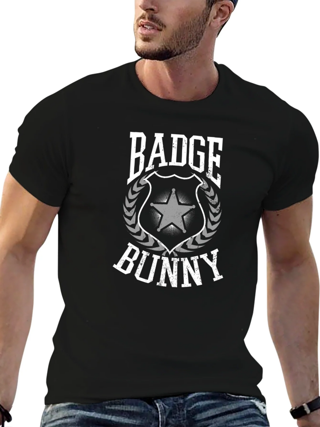 Badge Bunny Graphic T-Shirt - Black Crew Neck Tee