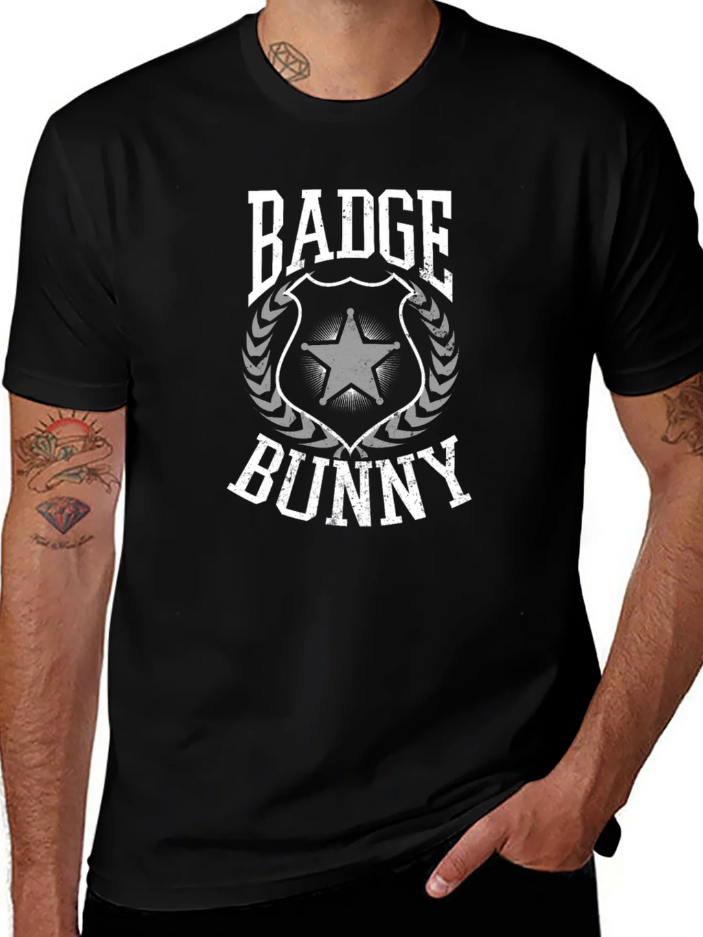 Badge Bunny Graphic T-Shirt - Black Crew Neck Tee