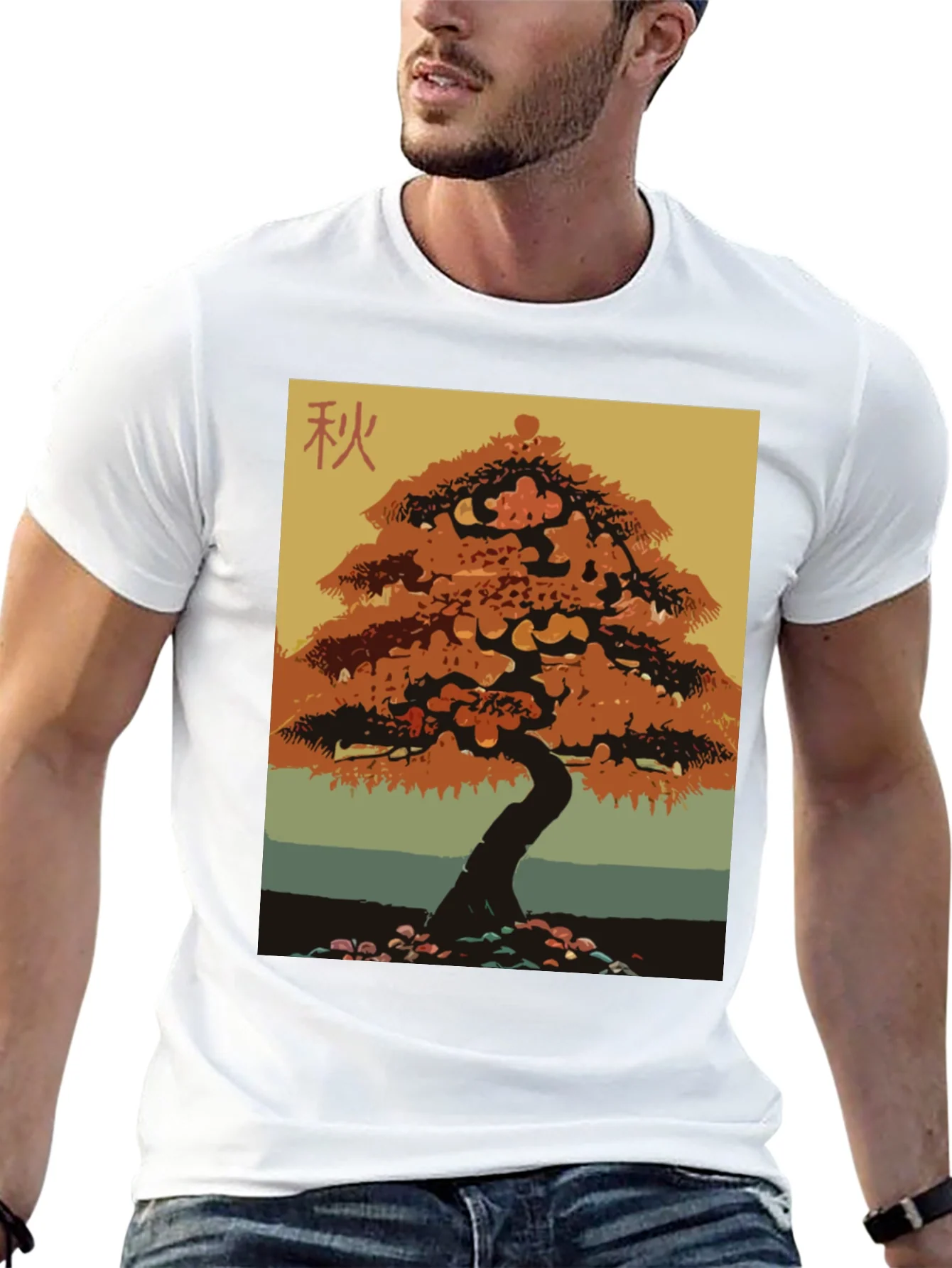 Autumn Bonsai Tree Graphic Tee - Stylish Nature Inspired Print