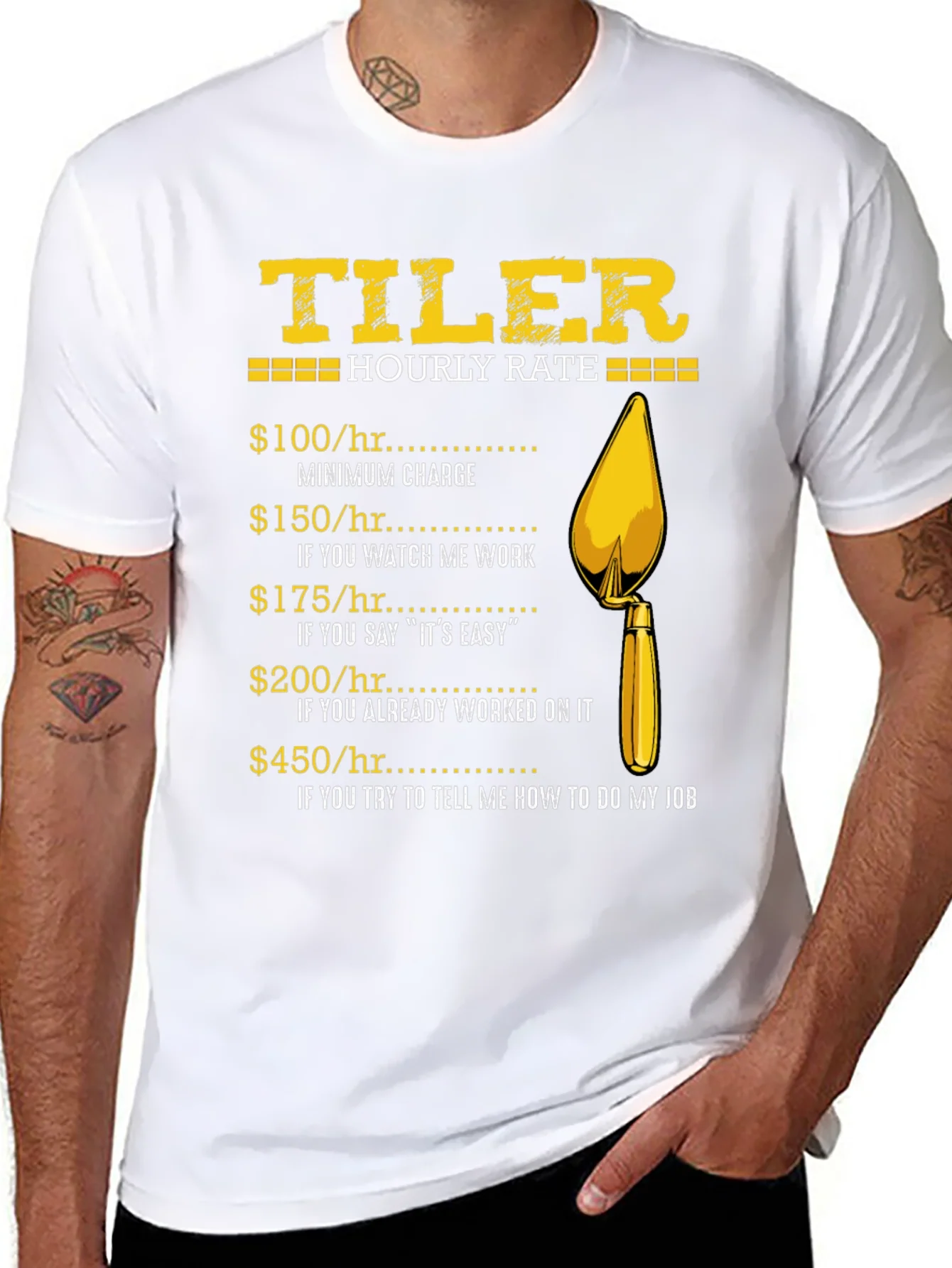 Tiler Hourly Rate Funny Black T-Shirt