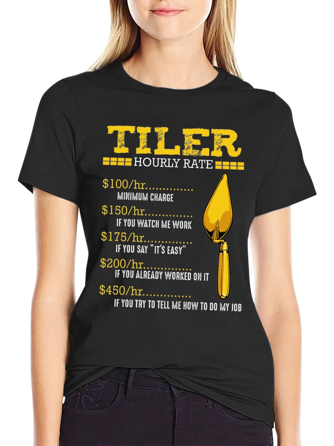 Tiler Hourly Rate Funny Black T-Shirt