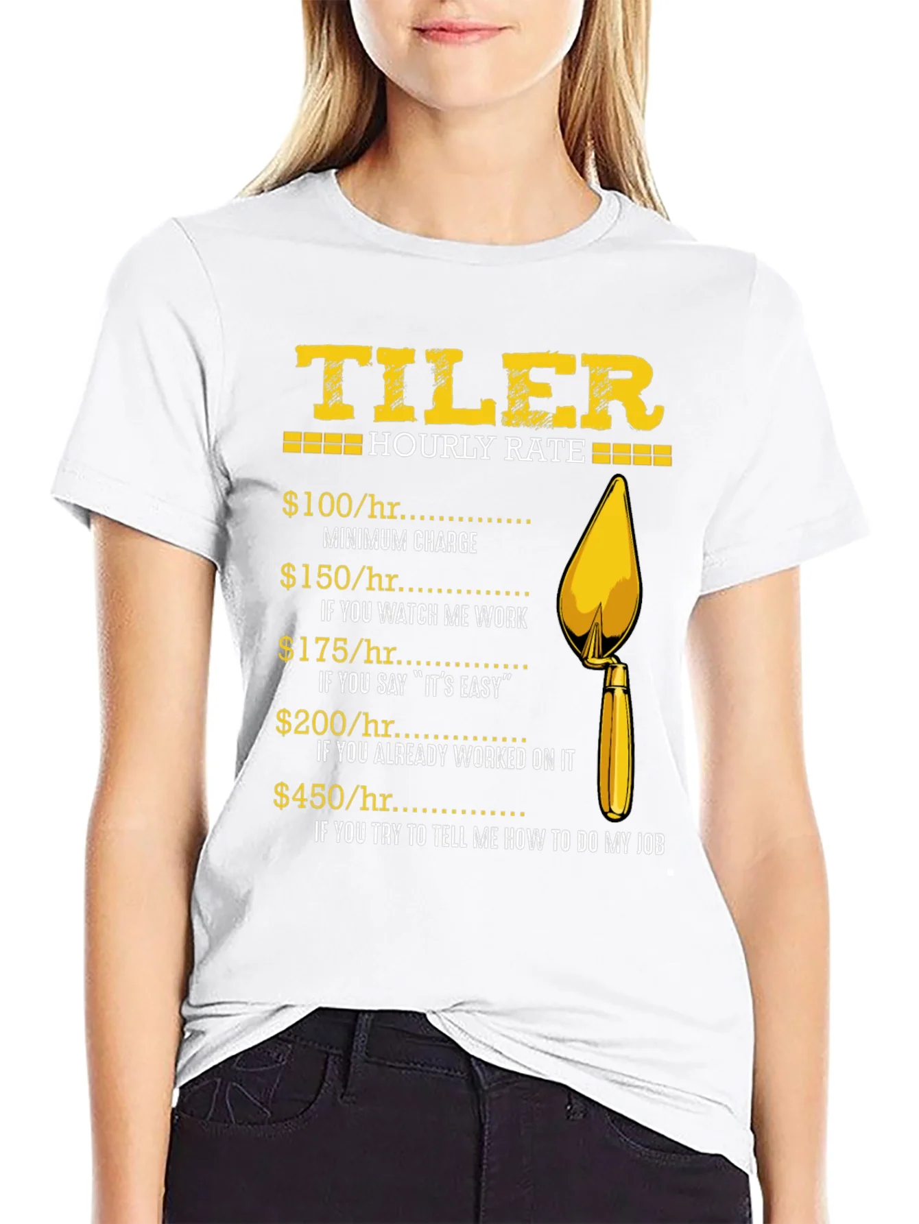 Tiler Hourly Rate Funny Black T-Shirt