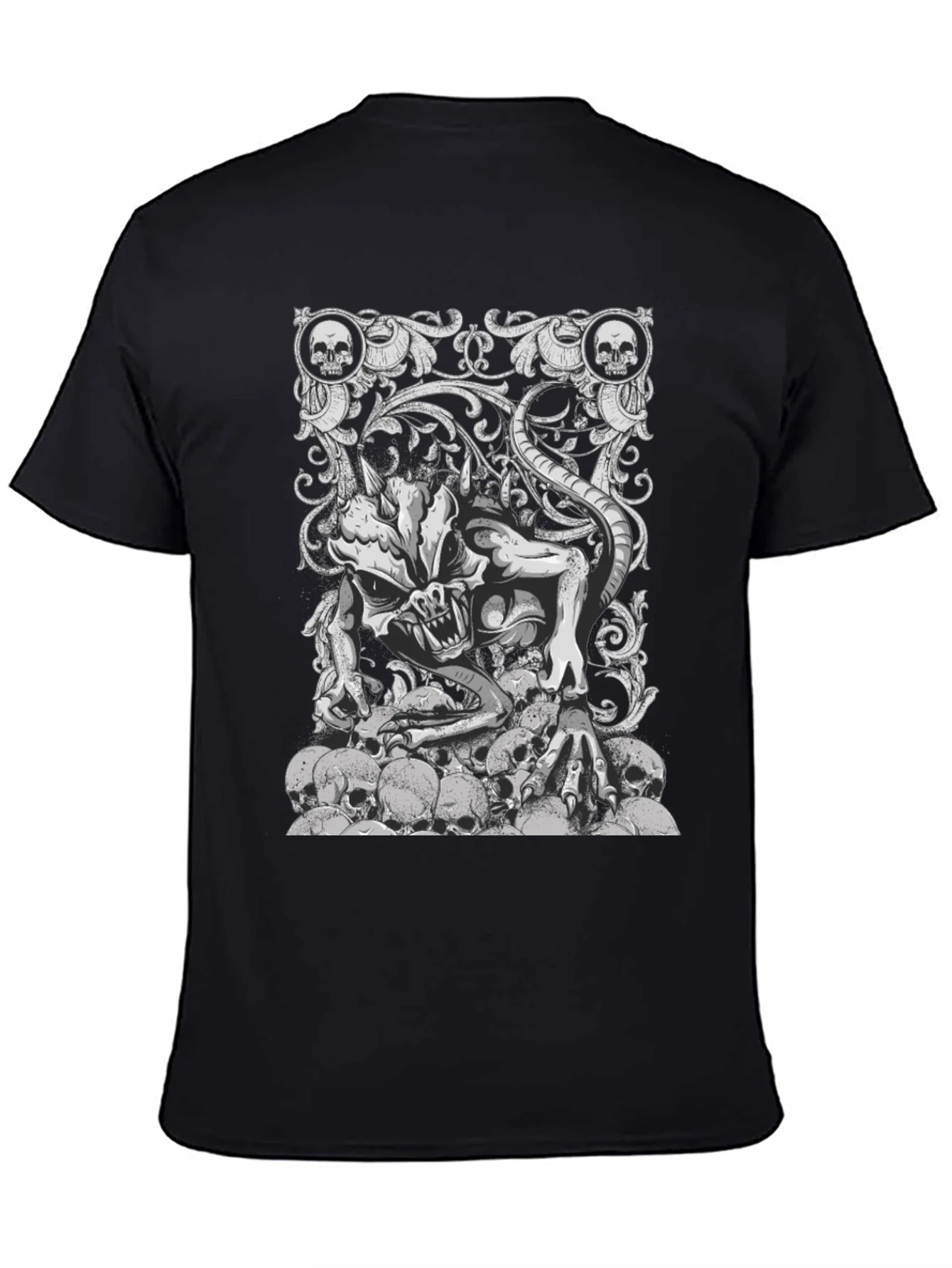 Skull Pile Demon Graphic Tee - Black Cotton T-Shirt