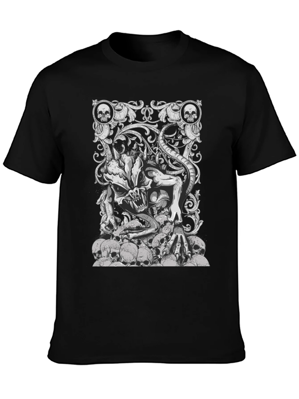Skull Pile Demon Graphic Tee - Black Cotton T-Shirt