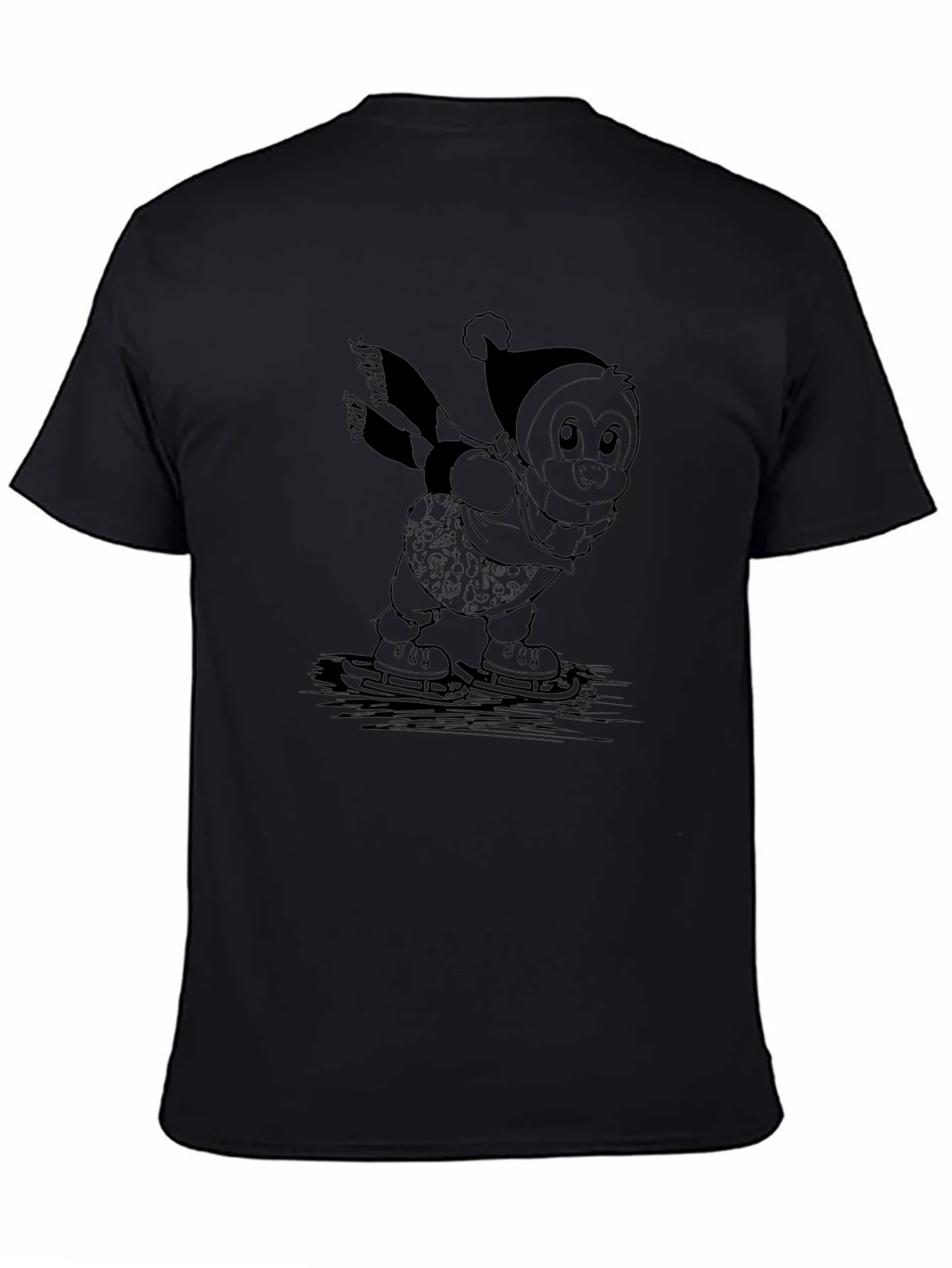 Penguin Ice Skating Black T-Shirt