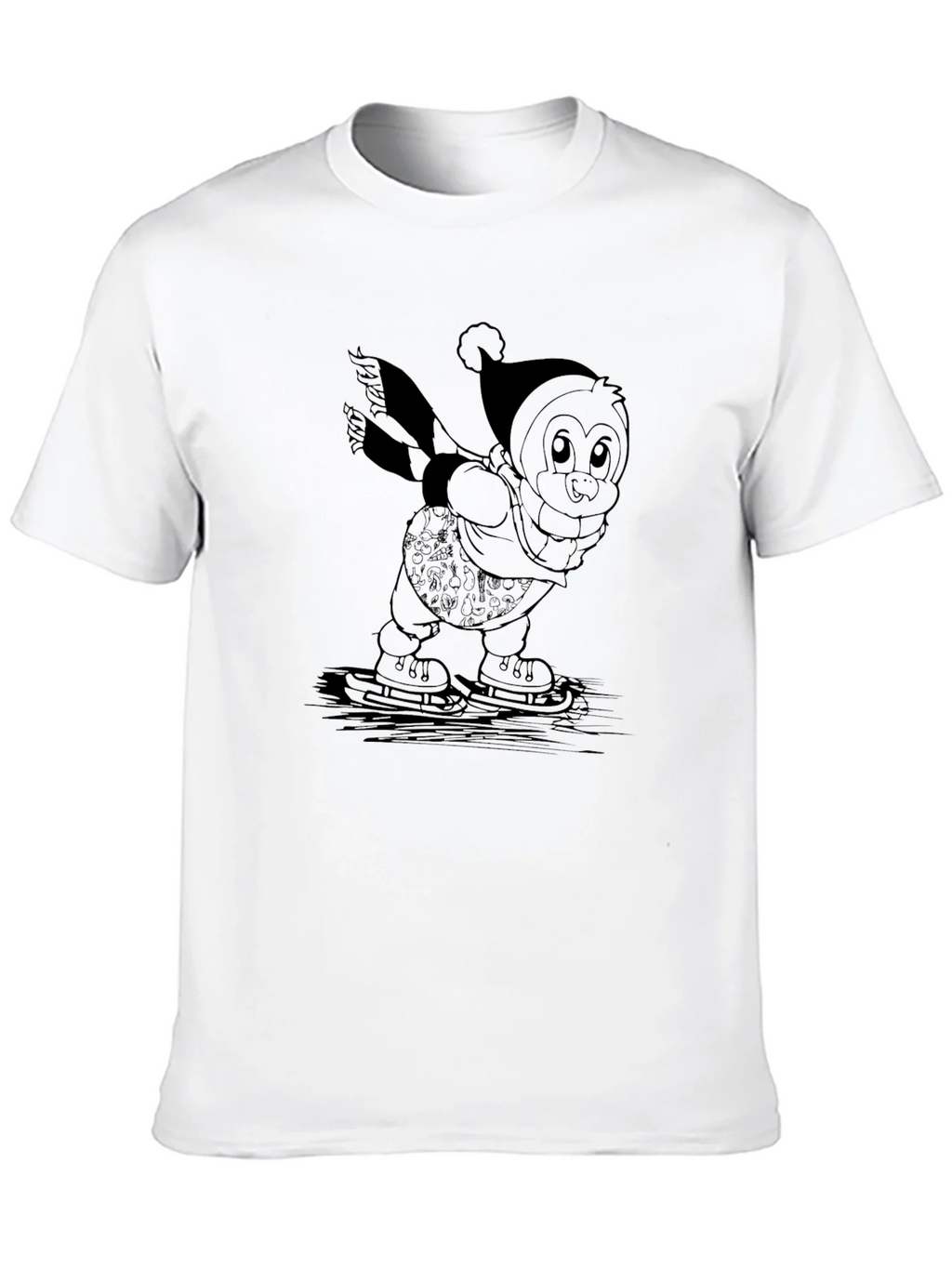 Penguin Ice Skating Black T-Shirt