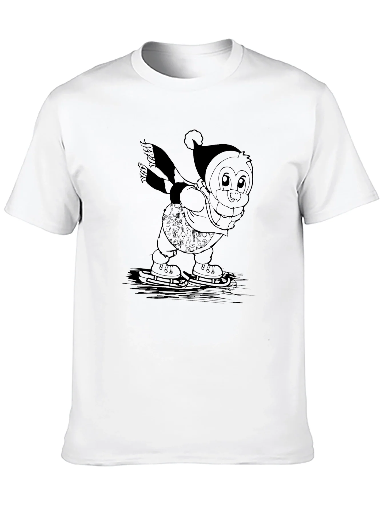 Penguin Ice Skating Black T-Shirt