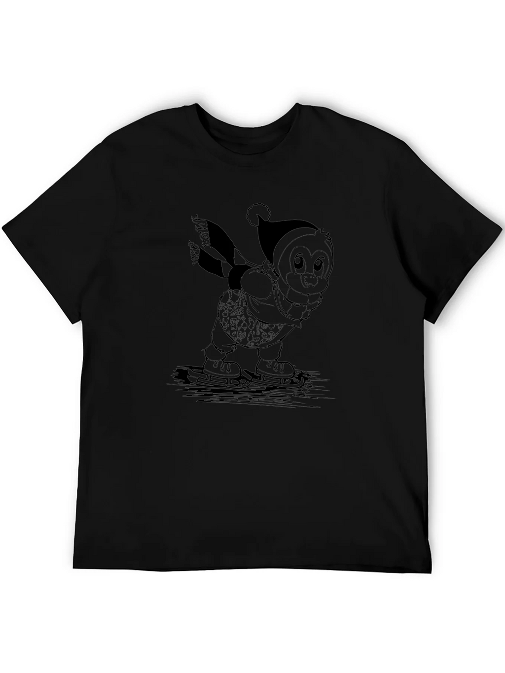Penguin Ice Skating Black T-Shirt