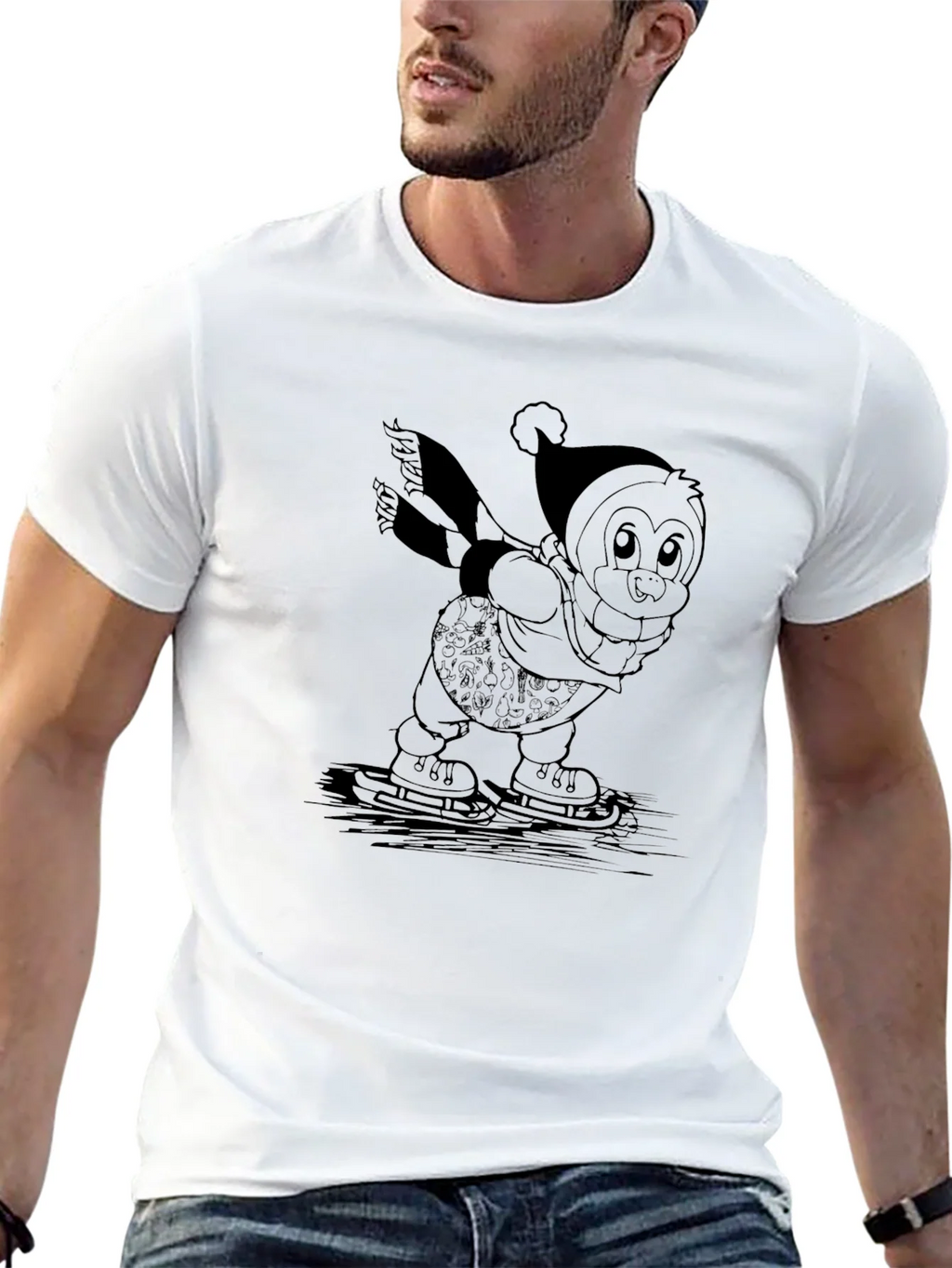 Penguin Ice Skating Black T-Shirt