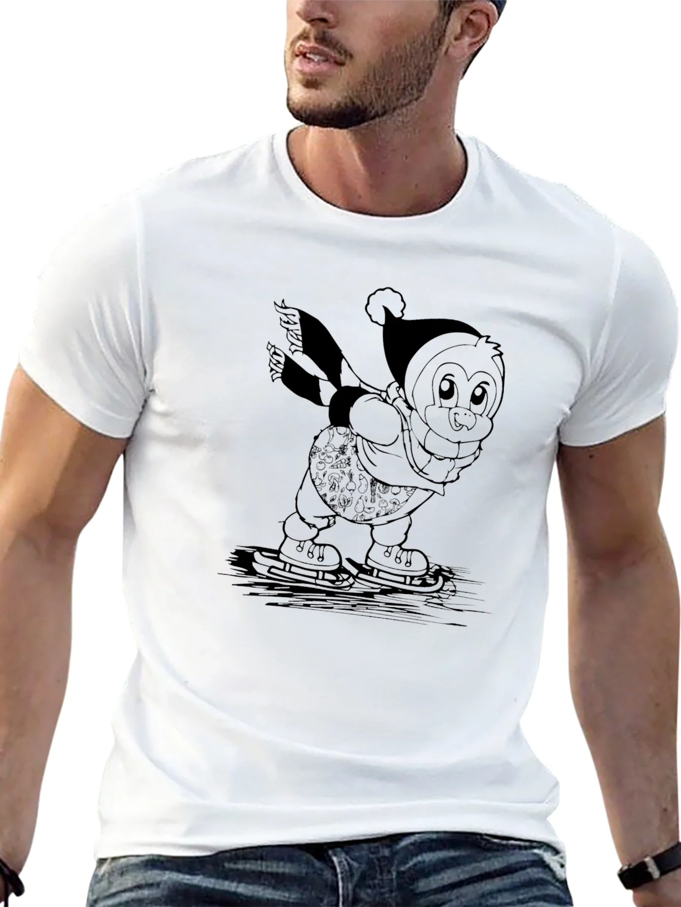 Penguin Ice Skating Black T-Shirt