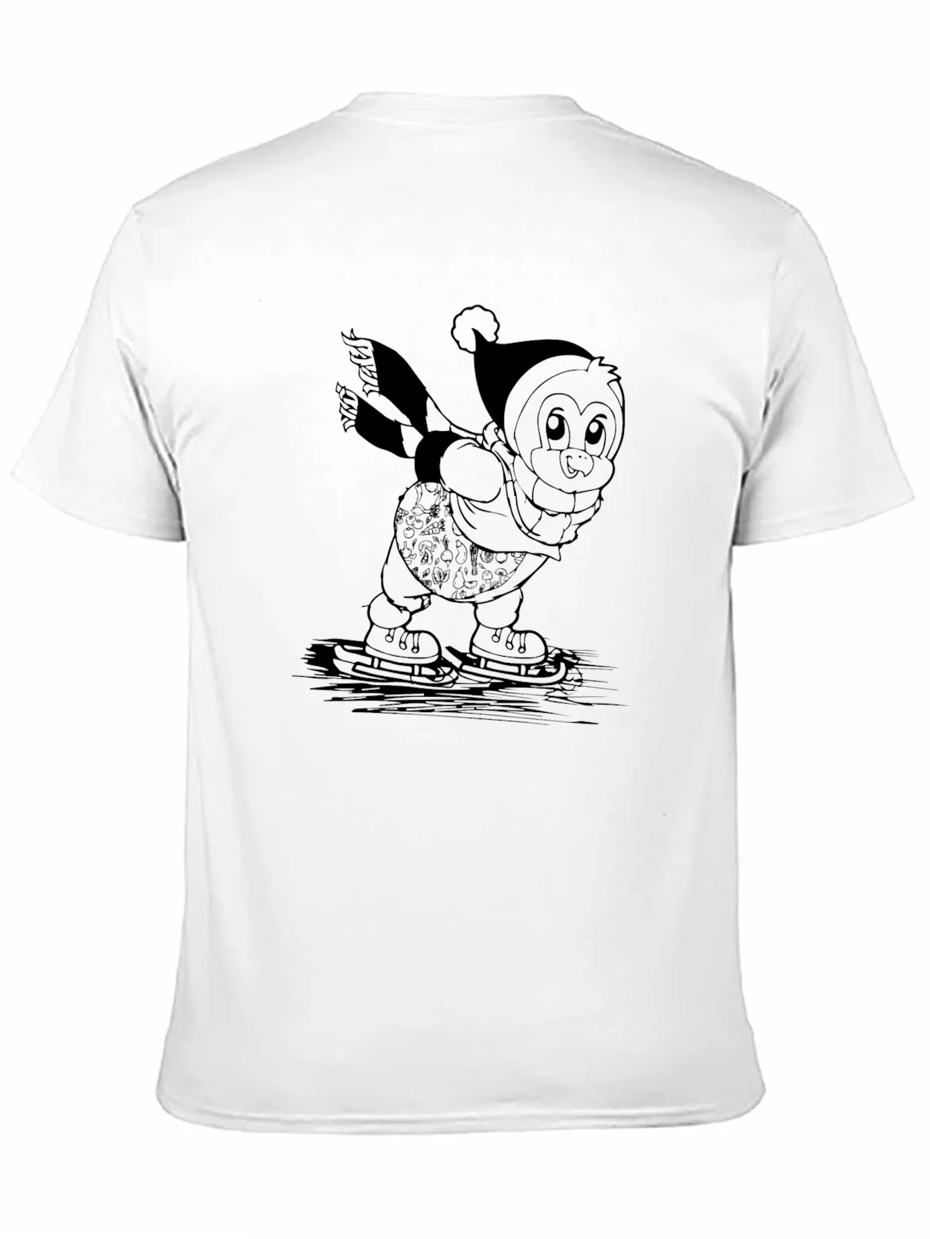 Penguin Ice Skating Black T-Shirt