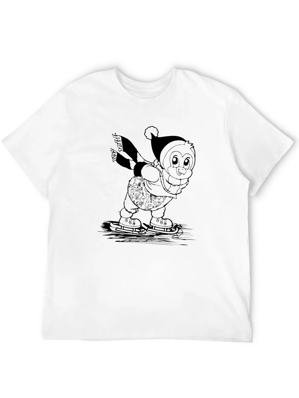 Penguin Ice Skating Black T-Shirt