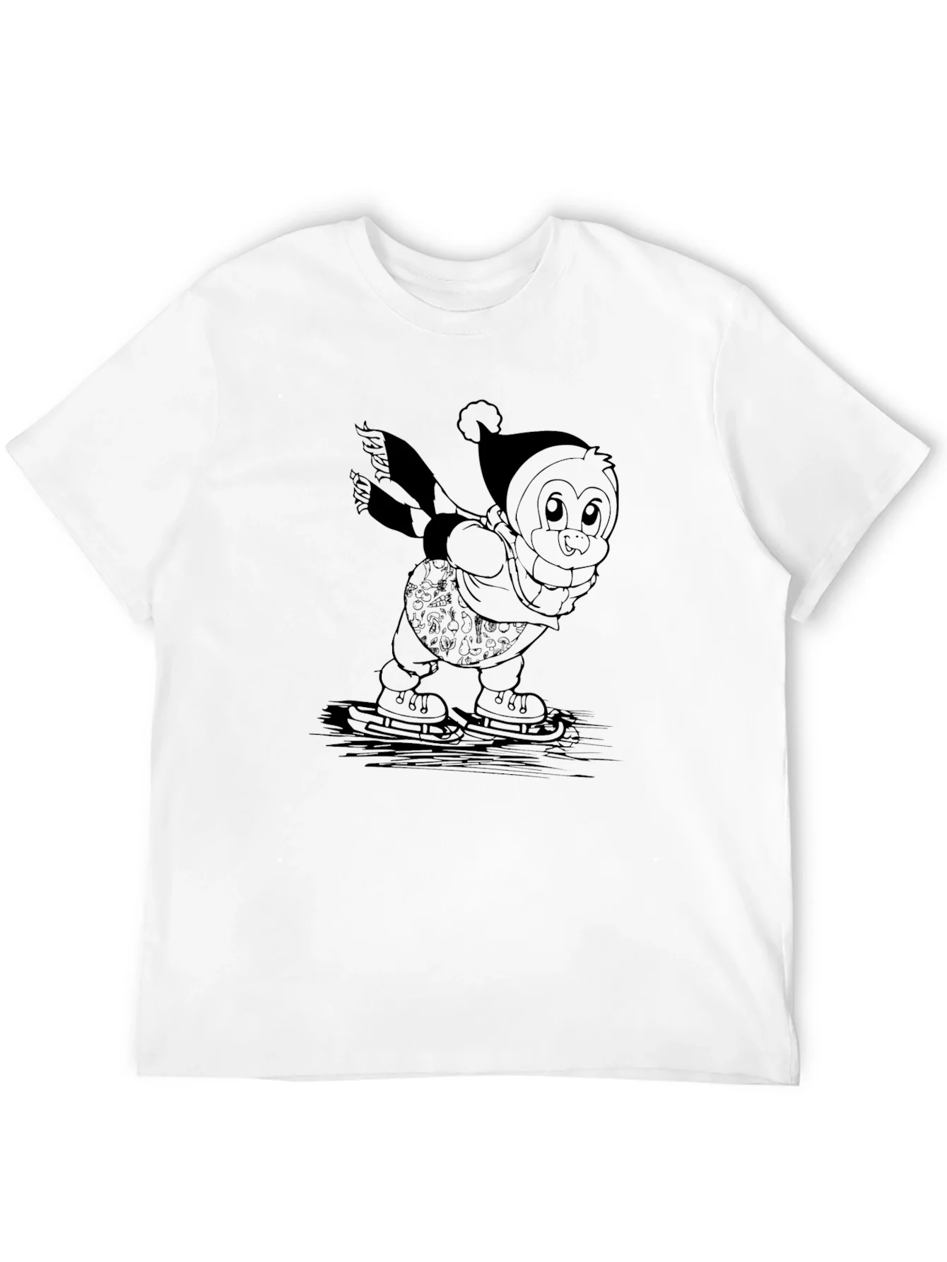 Penguin Ice Skating Black T-Shirt