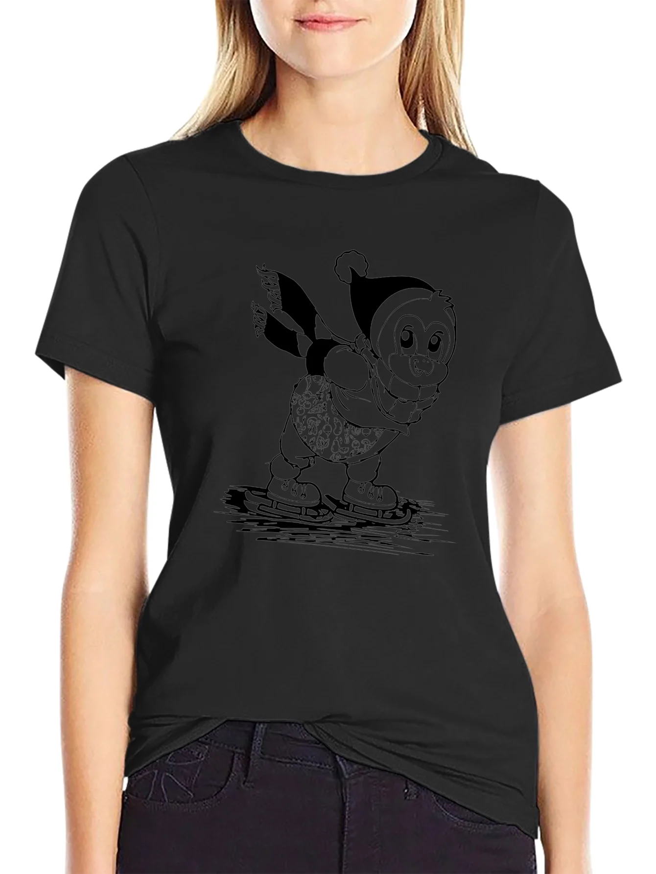 Penguin Ice Skating Black T-Shirt