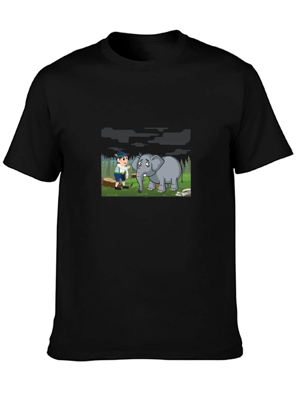Cartoon Graphic Print Black Tee