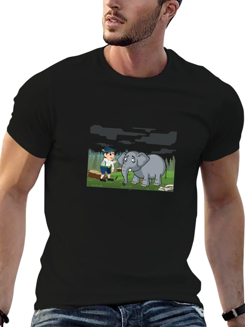 Cartoon Graphic Print Black Tee