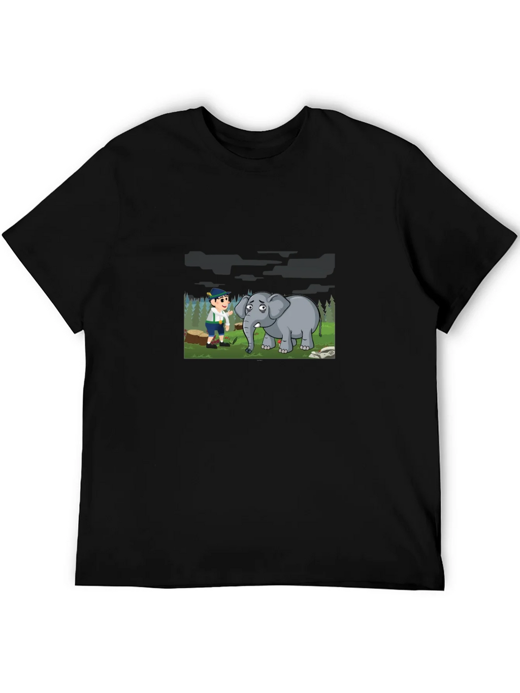 Cartoon Graphic Print Black Tee