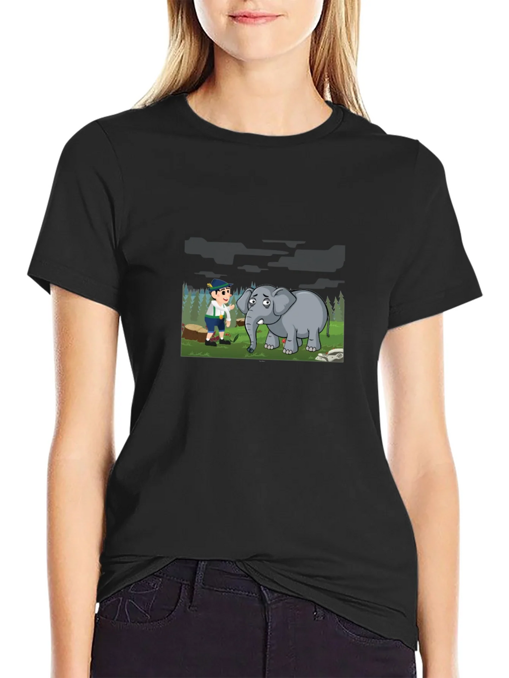 Cartoon Graphic Print Black Tee