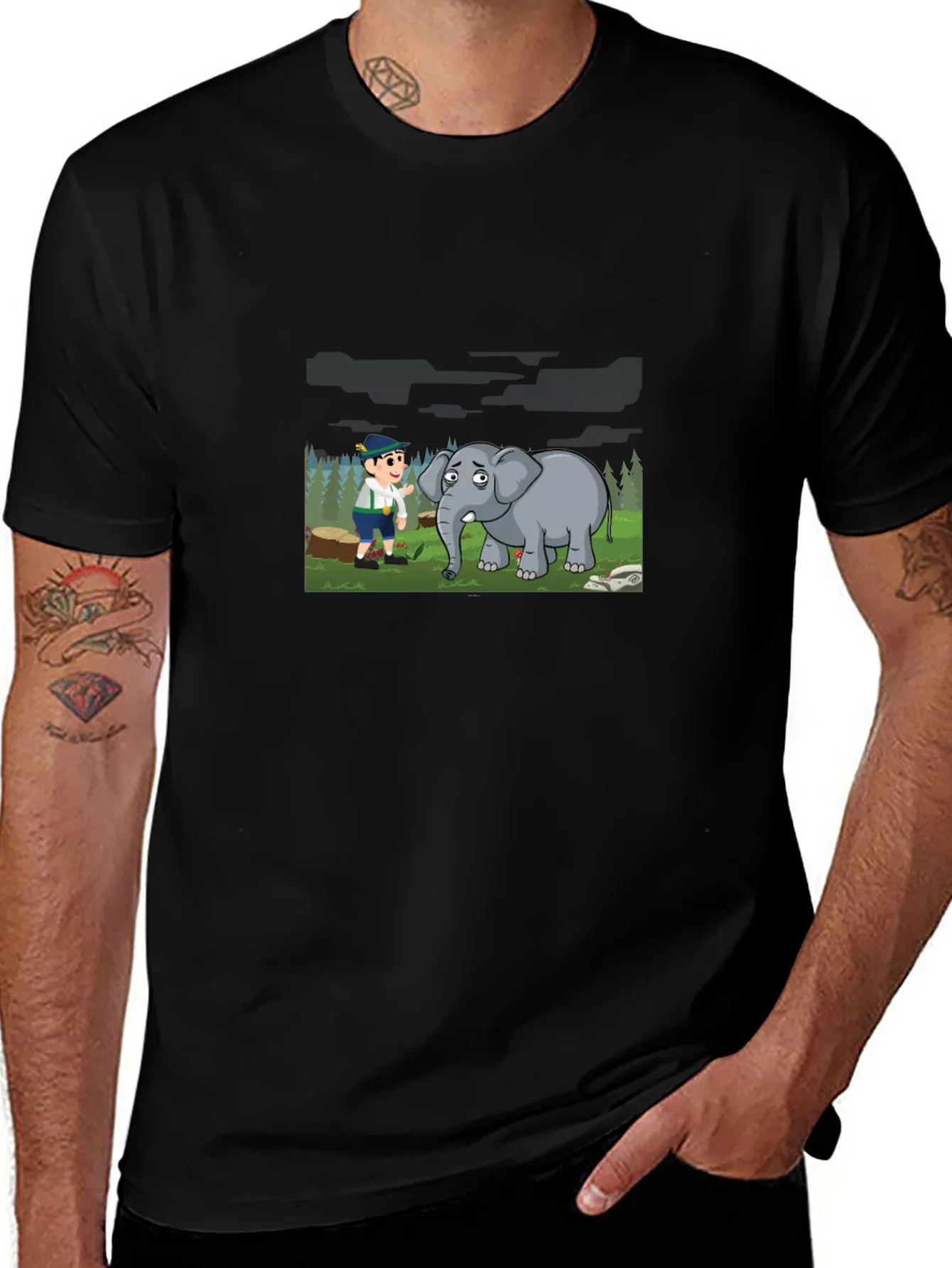 Cartoon Graphic Print Black Tee